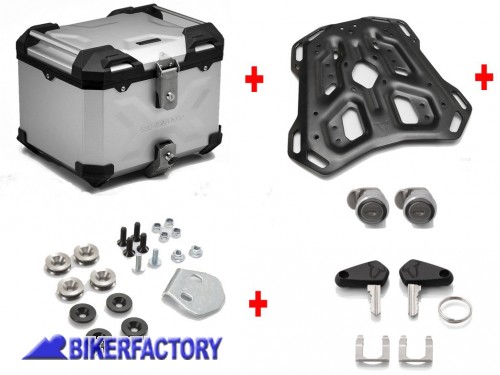 BikerFactory Kit portapacchi ADVENTURE RACK e bauletto TOP CASE 38 lt in alluminio SW Motech TRAX ADVENTURE colore argento per BMW S 1000 XR GPT 07 954 70000 S 1044503