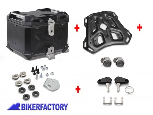 BikerFactory Kit portapacchi ADVENTURE RACK e bauletto TOP CASE 38 lt in alluminio SW Motech TRAX ADVENTURE colore nero per BMW S 1000 XR GPT 07 954 70000 B 1044502
