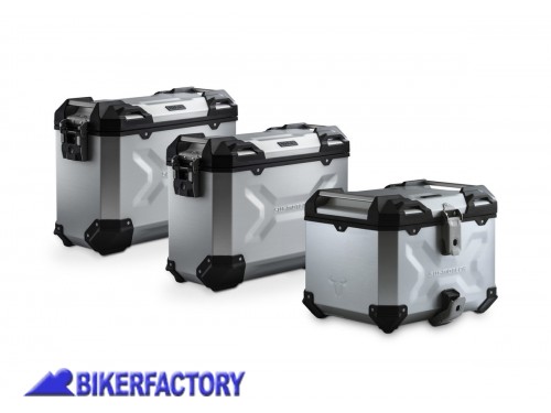 BikerFactory Kit avventura bagagli borse laterali e bauletto TRAX ADVENTURE SW Motech colore argento per MOTO GUZZI V85 TT Travel ADV 17 925 75000 S 1044396